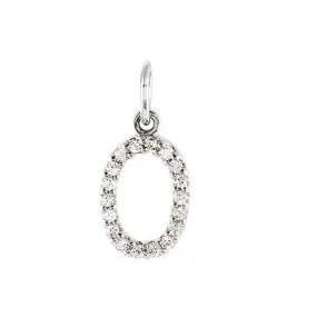 .08 Cttw Diamond & 14k White Gold Mini Number 0 Charm or Pendant