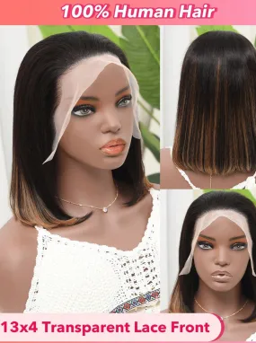 13x4 Transparent Lace Front Two Tone Human Hair Bob Wig