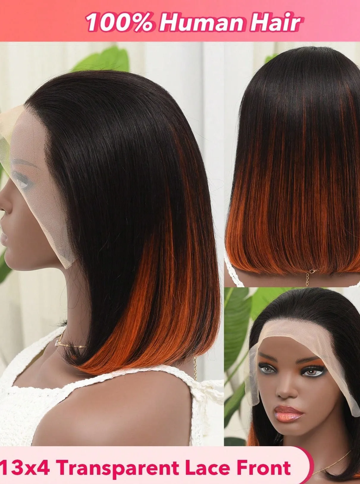 13x4 Transparent Lace Front Two Tone Human Hair Bob Wig