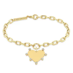 14k 7 Prong Diamond Heart Charm Medium Square Oval Chain Bracelet