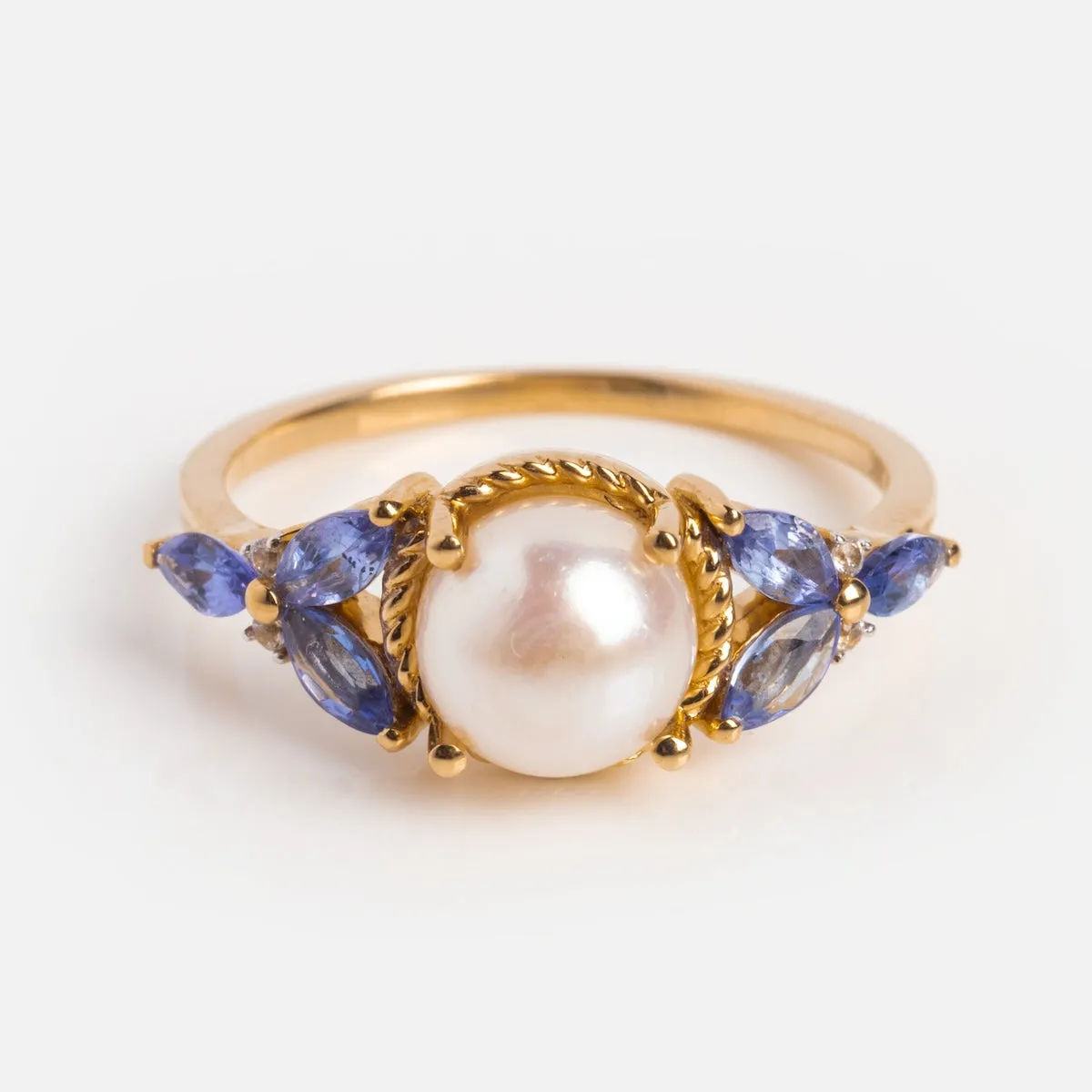 14k Vintage Inspired Pearl and Tanzanite Statement Ring