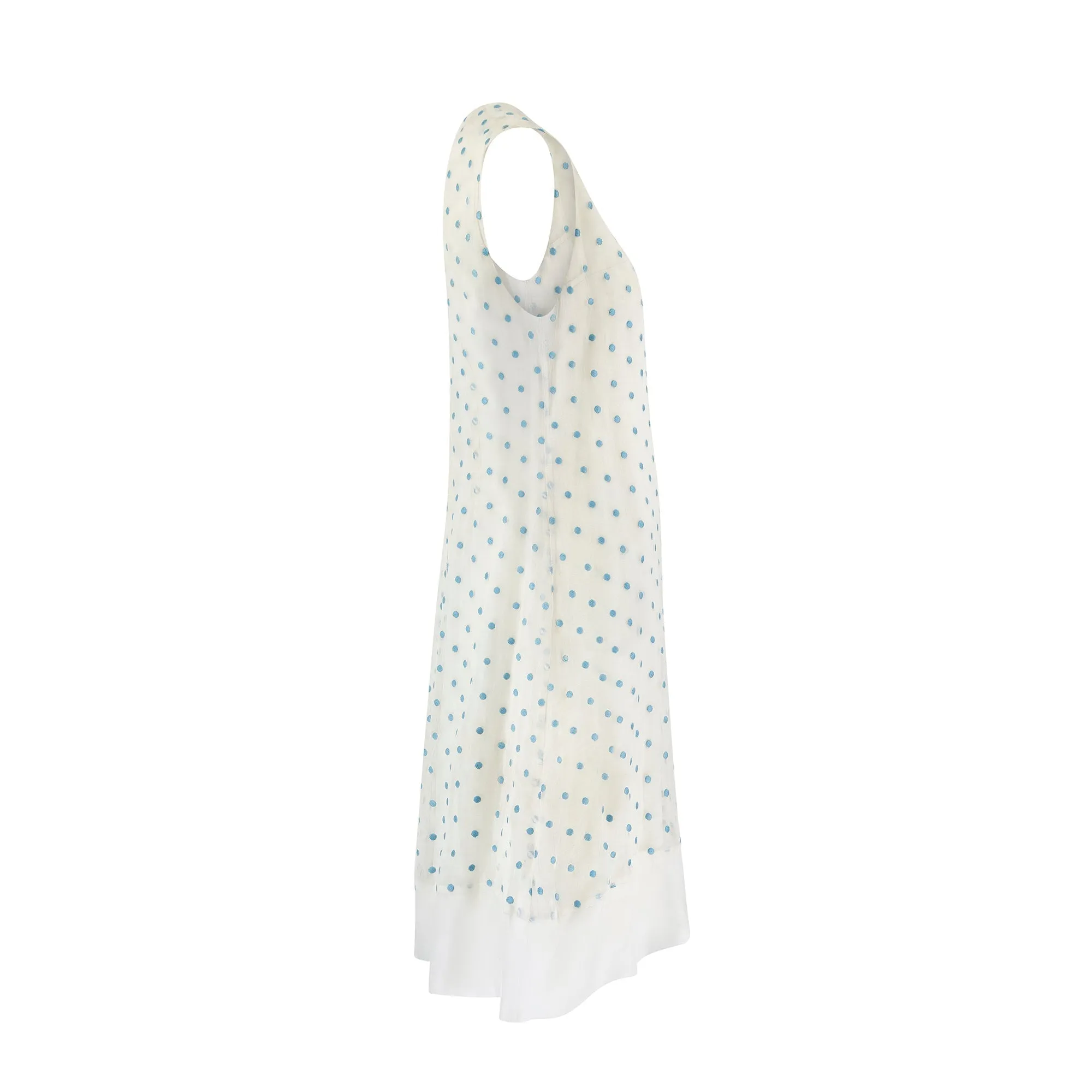 1960s Bonwit Teller Organza Cream and Blue Polka Dot Dress