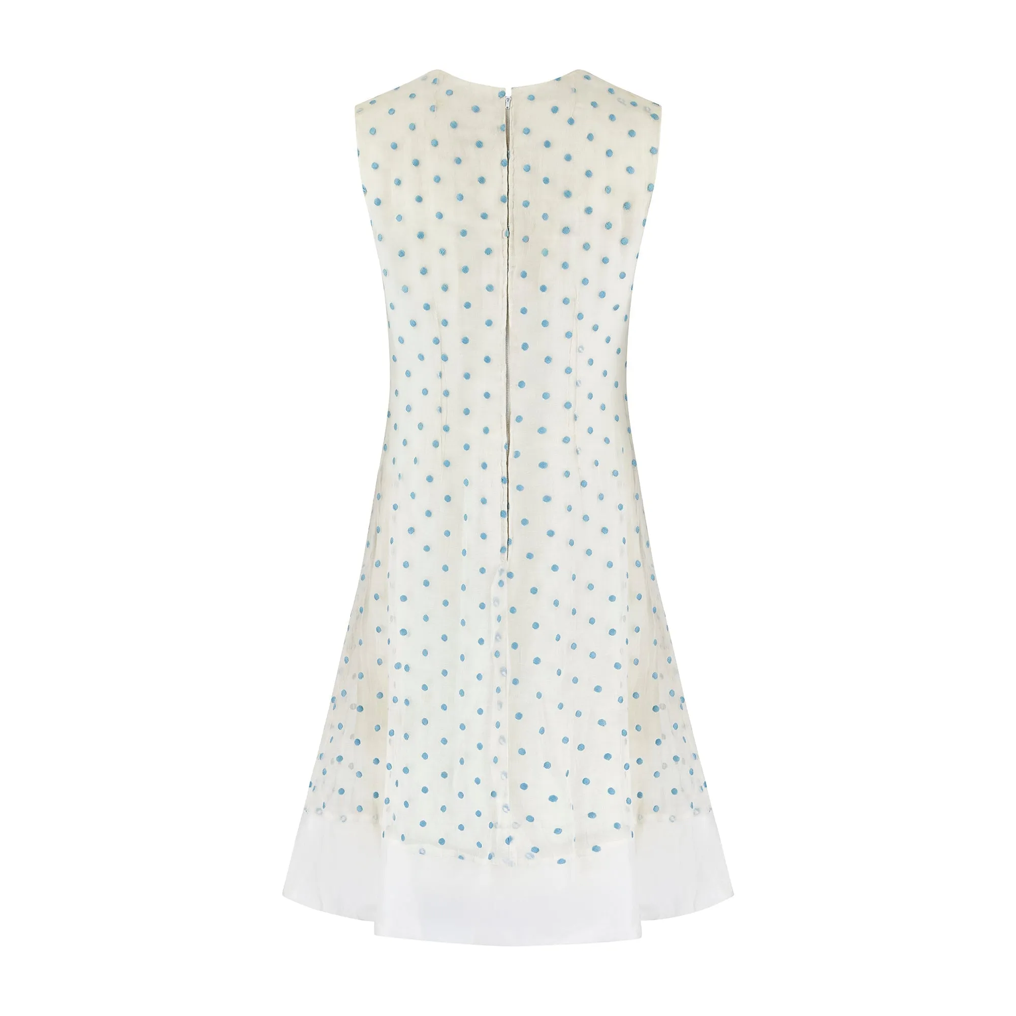 1960s Bonwit Teller Organza Cream and Blue Polka Dot Dress