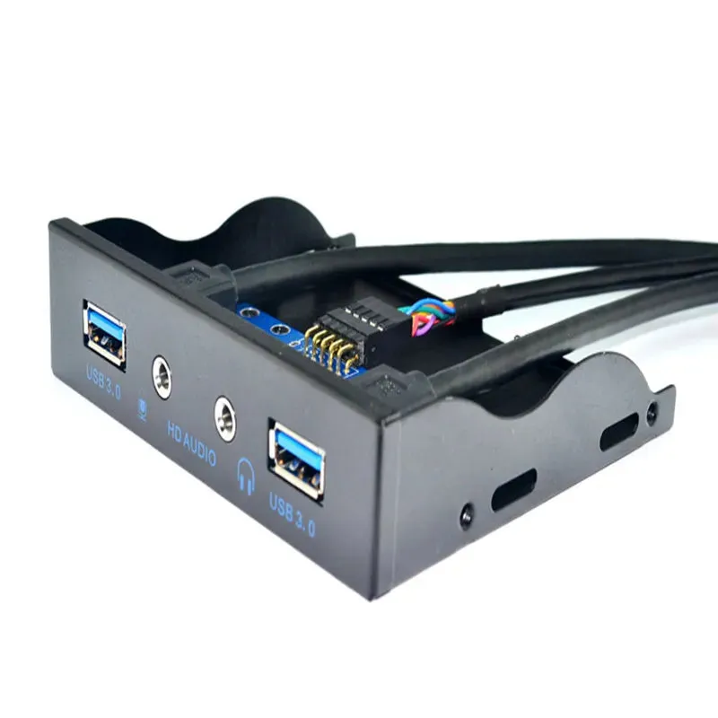 2 Port Usb 3.0 Hub Splitter Hd Audio 3.5Mm Earphone Jack Mic Interface Front Panel Bracket Adapter F