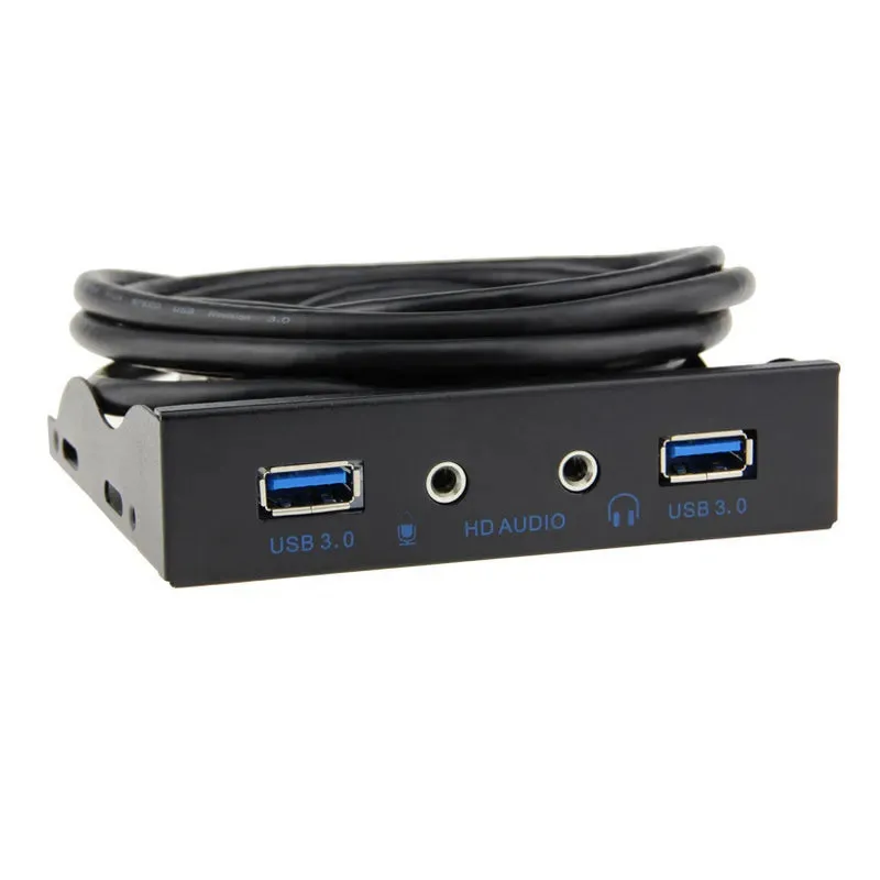 2 Port Usb 3.0 Hub Splitter Hd Audio 3.5Mm Earphone Jack Mic Interface Front Panel Bracket Adapter F