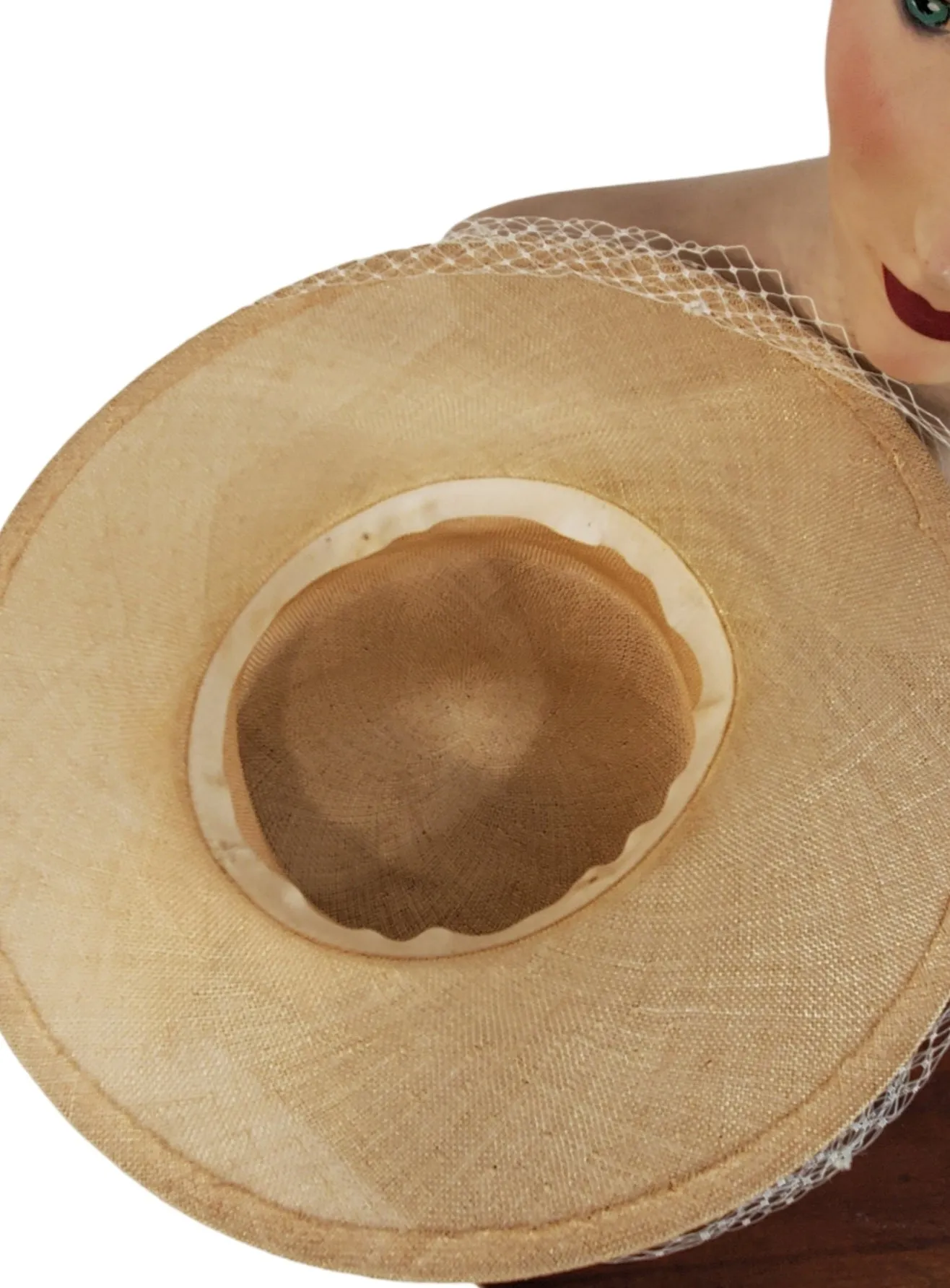 40s Wide Brim Straw Hat With Veil