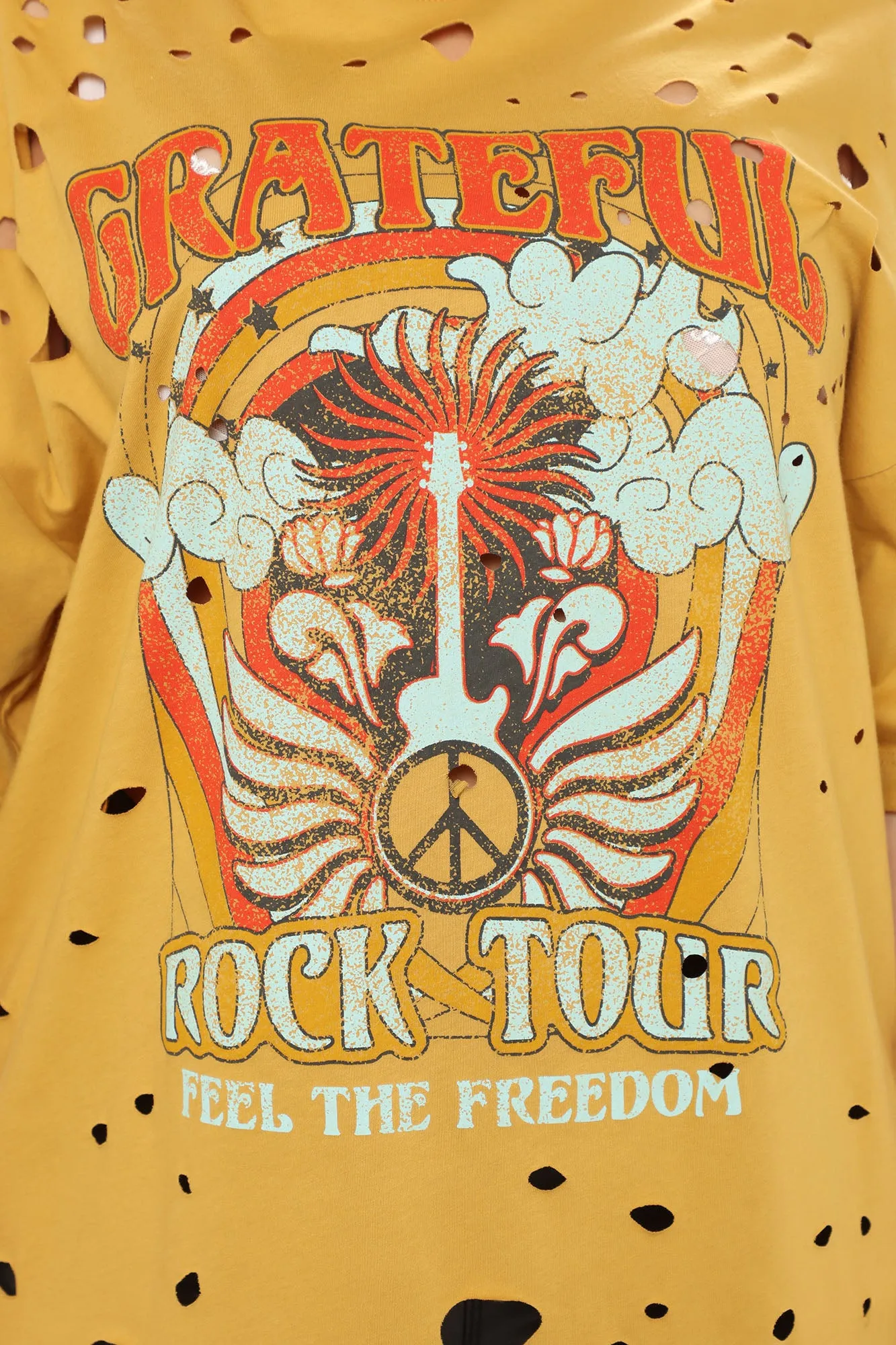 70s Rock Distressed Tee - Mustard