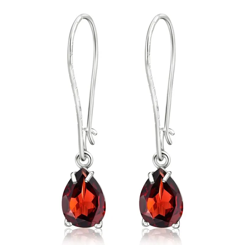 925 Silver Garnet Drop Earrings - Handmade Vintage Gift