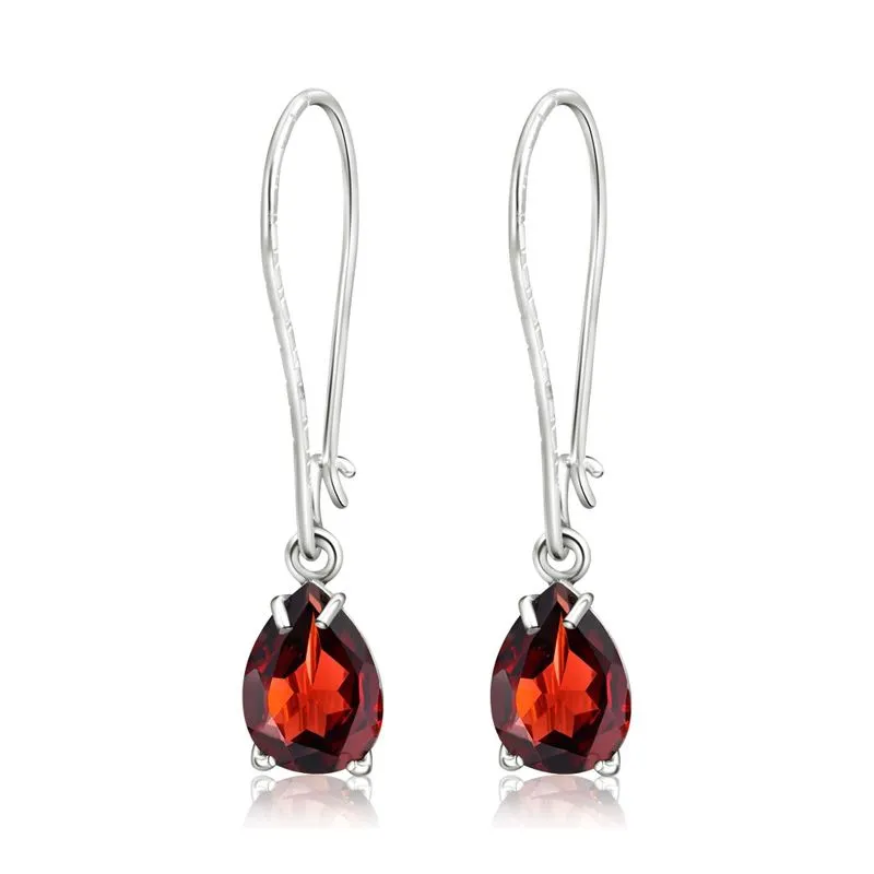 925 Silver Garnet Drop Earrings - Handmade Vintage Gift