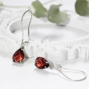 925 Silver Garnet Drop Earrings - Handmade Vintage Gift