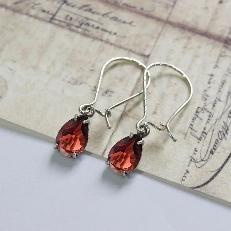 925 Silver Garnet Drop Earrings - Handmade Vintage Gift