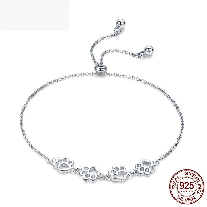 925 Sterling Silver Cat Paw Adjustable Link Chain Bracelet for Women