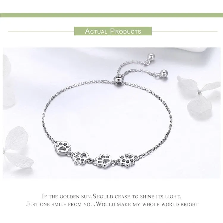 925 Sterling Silver Cat Paw Adjustable Link Chain Bracelet for Women