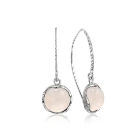 925 Sterling Silver Round Pink Rose Quartz 12mm Dangle Earrings