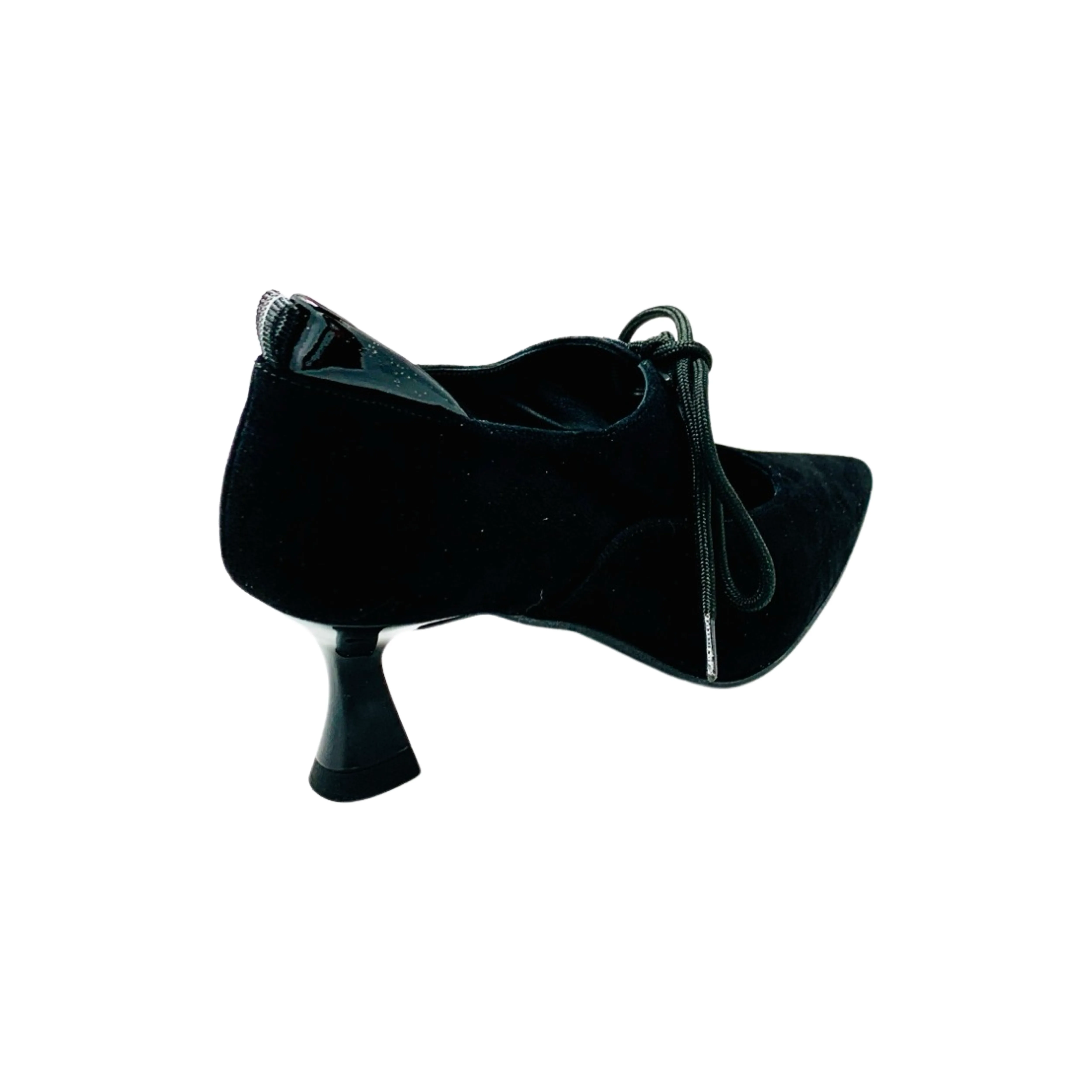 9279 Black Suede Lace Up Heel