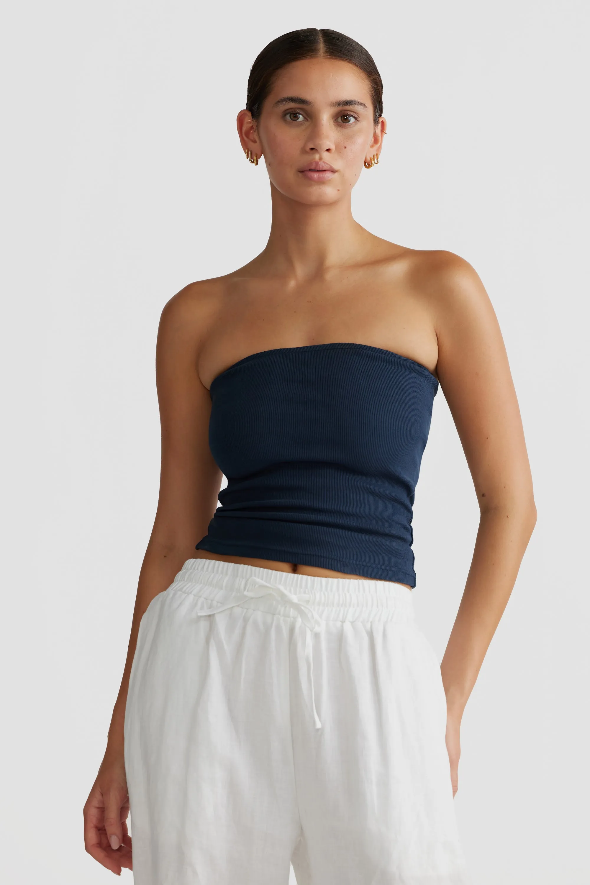 Alexis Rib Tube Top Navy