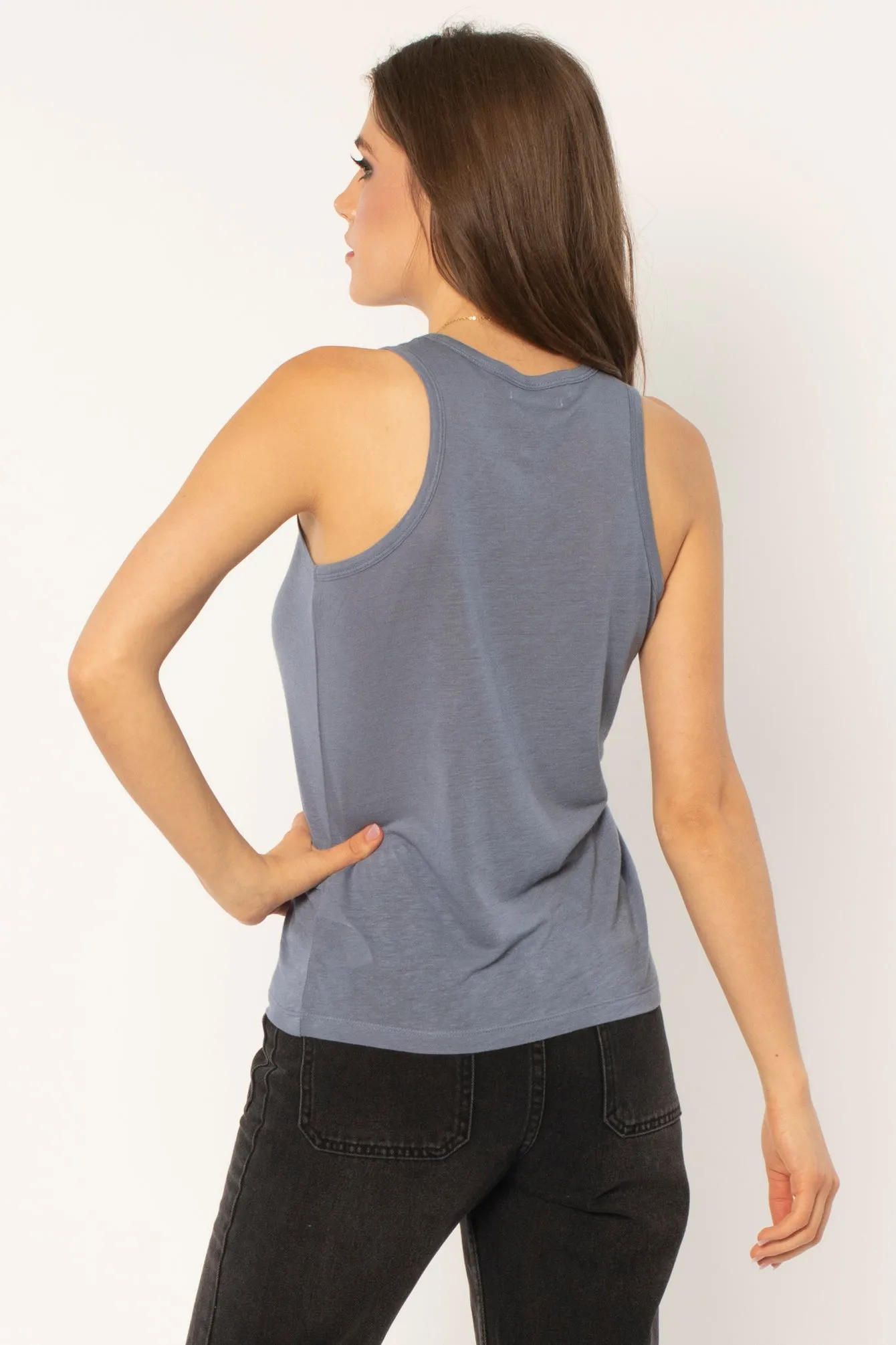 Amuse Tori Knit Tank-Stone Blue