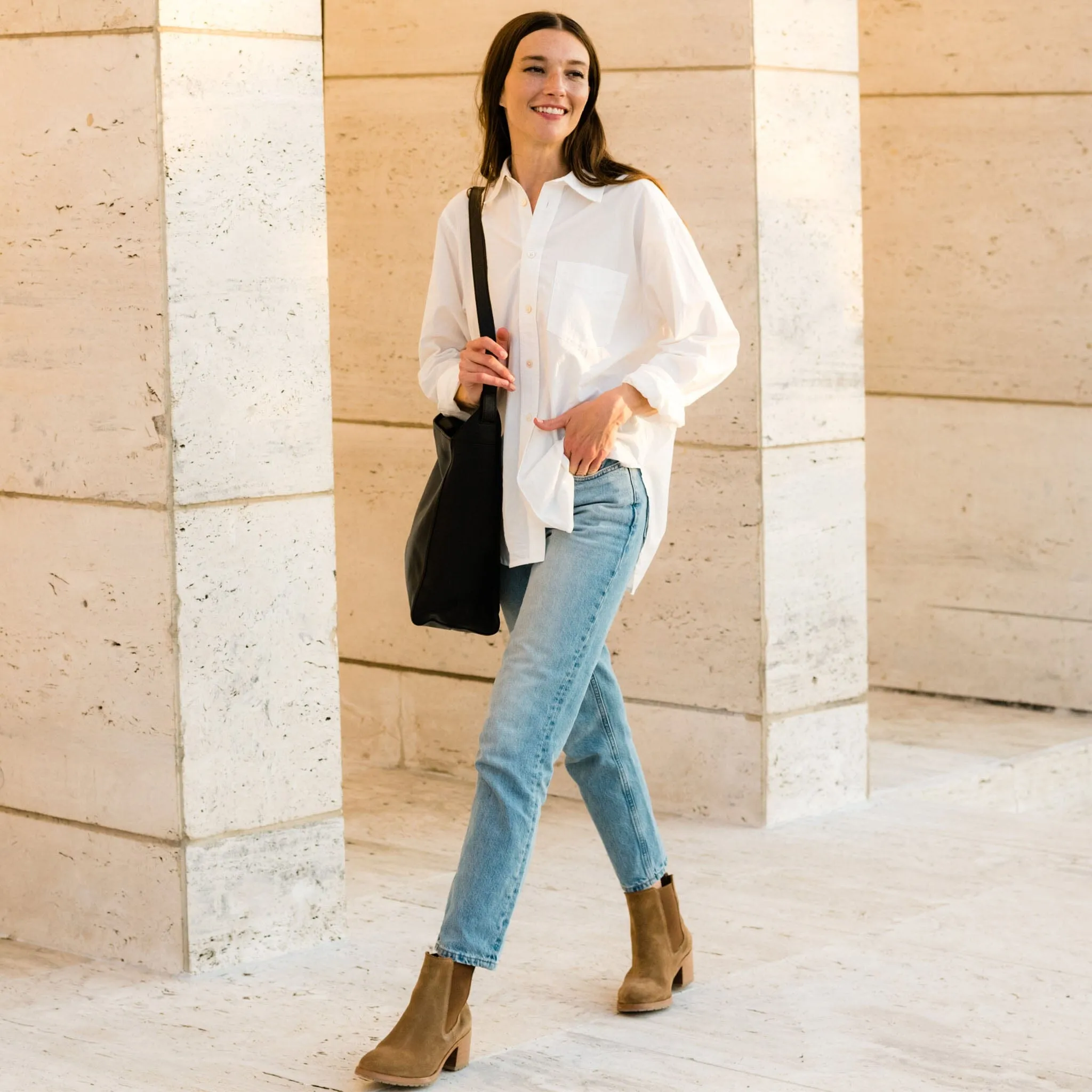 Ana Go-To Heeled Chelsea Boot Taupe Suede