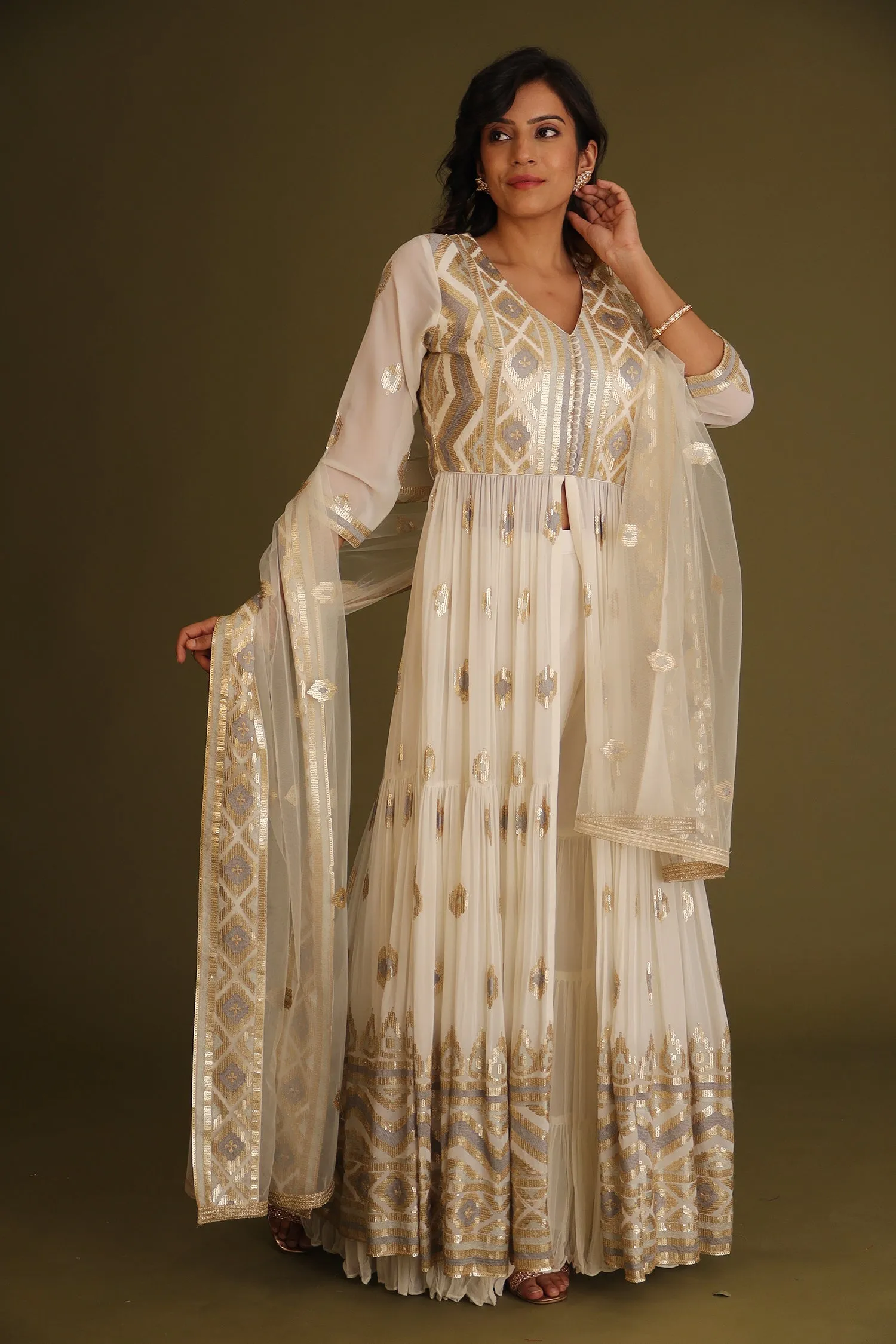 Anarkali Georgette Embroidered Suit with Sequins work.