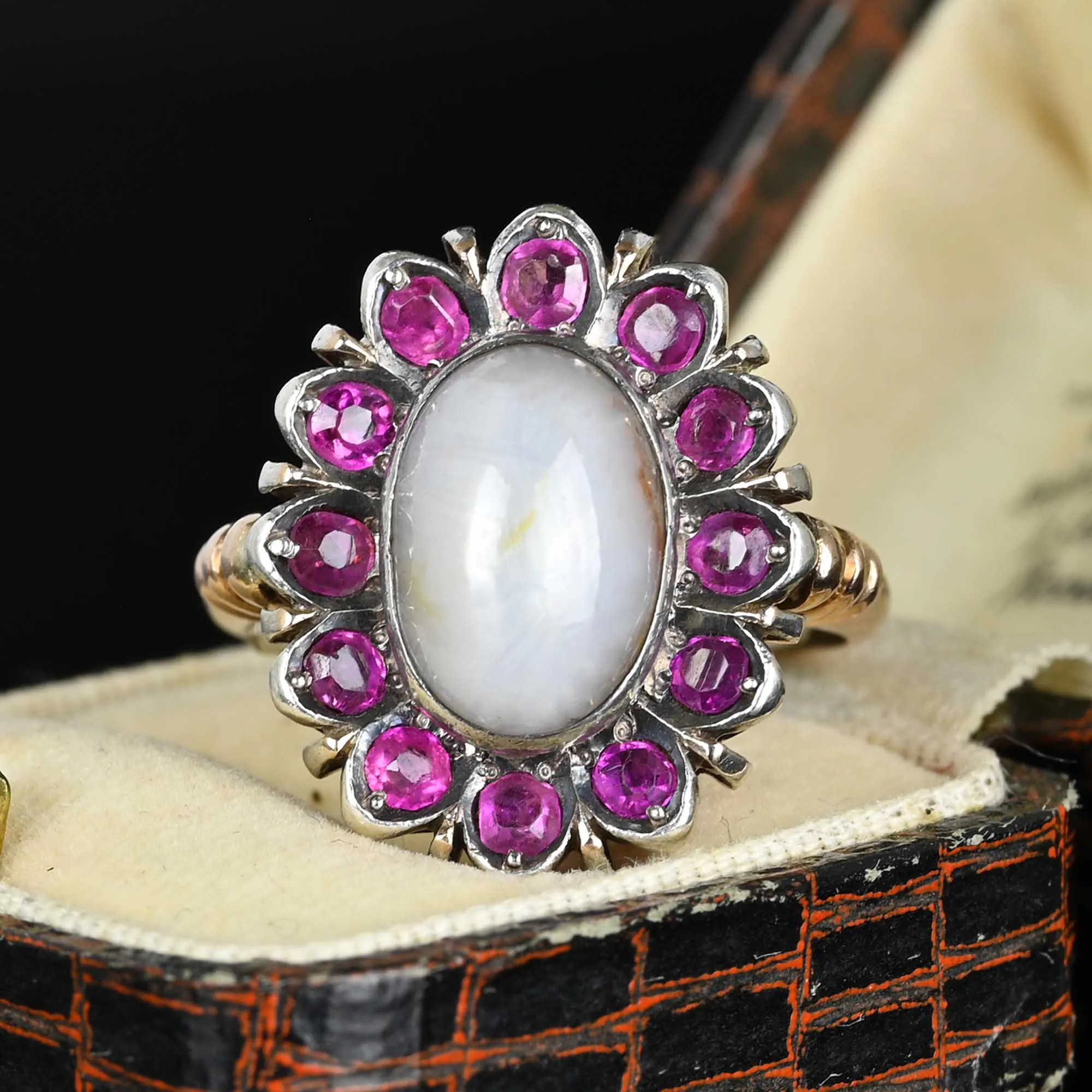 Antique Ruby Halo Star Sapphire Ring