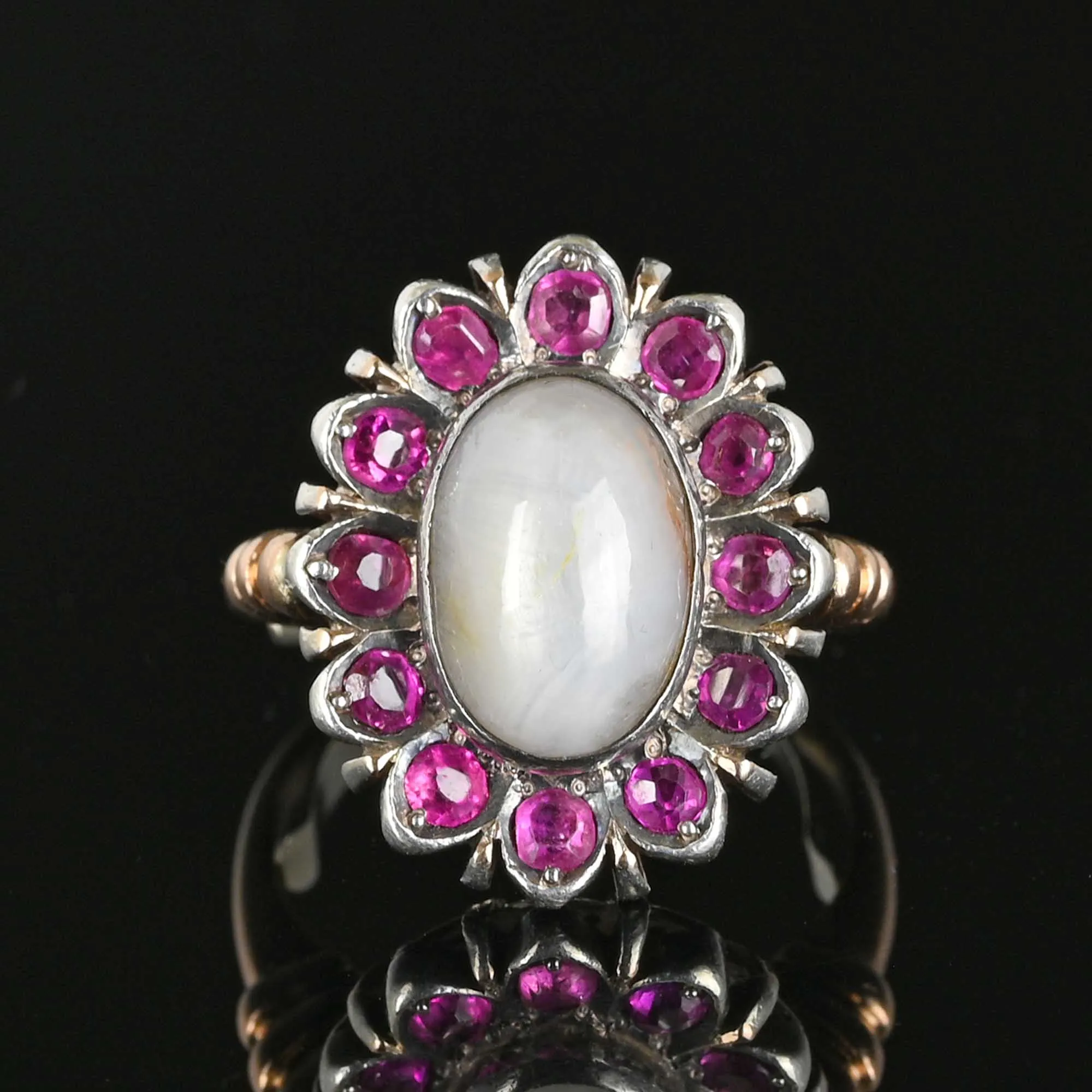 Antique Ruby Halo Star Sapphire Ring