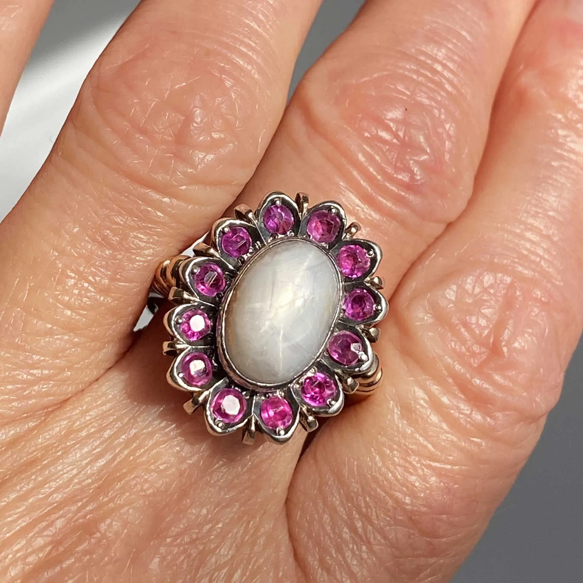 Antique Ruby Halo Star Sapphire Ring