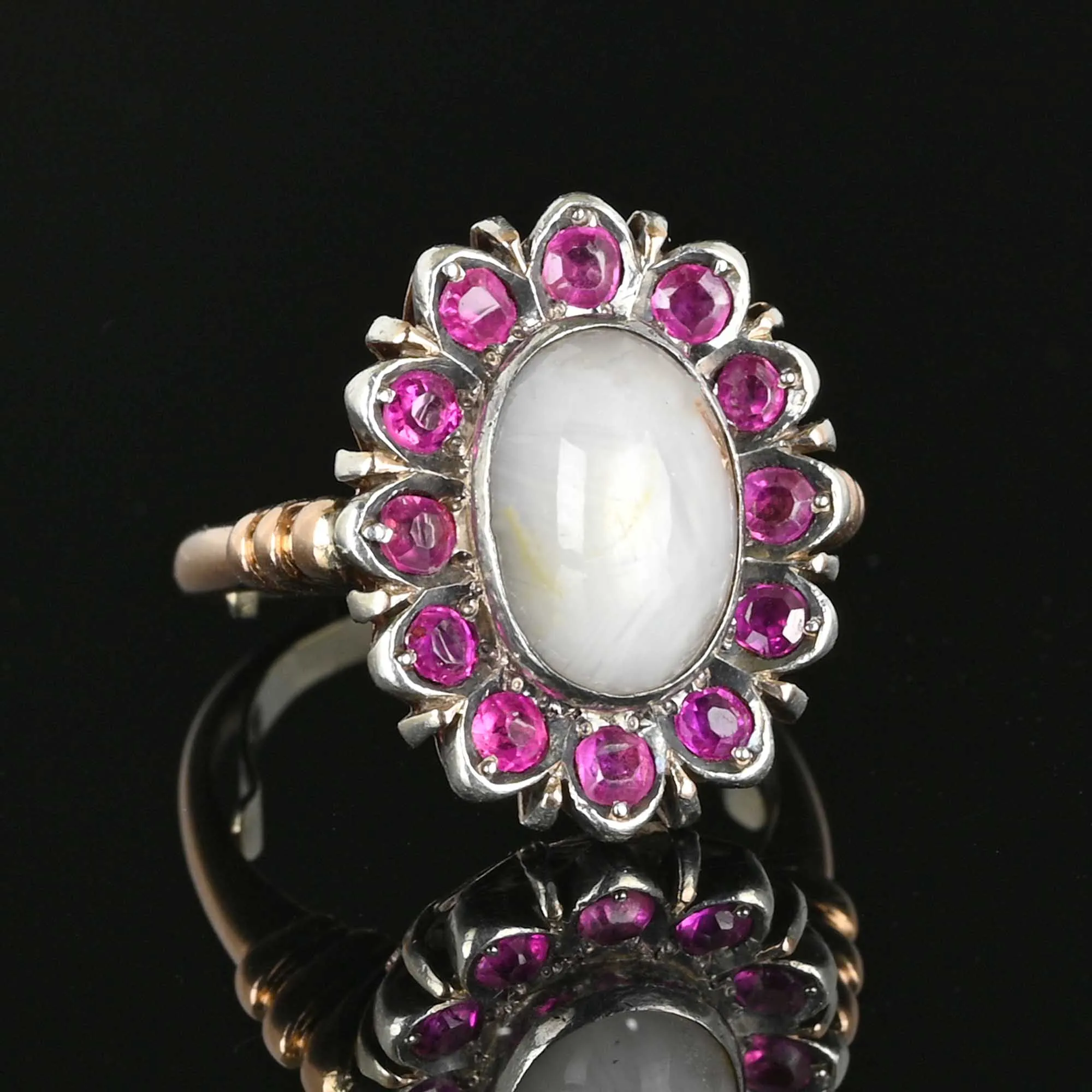 Antique Ruby Halo Star Sapphire Ring