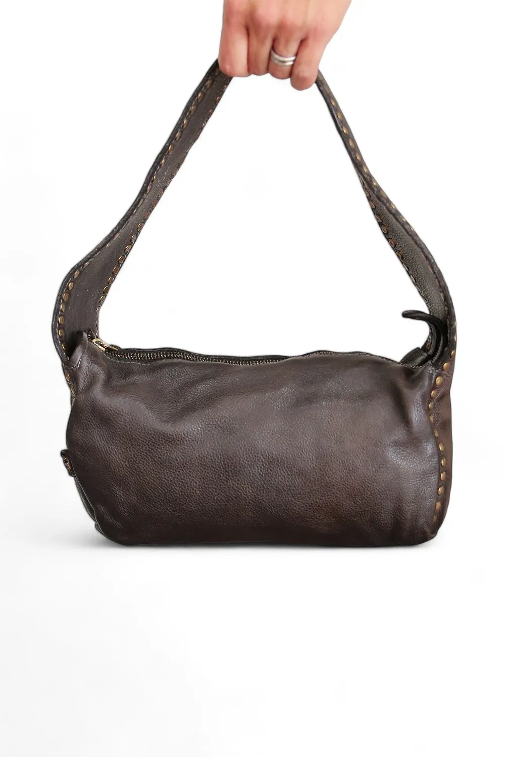 ART N' VINTAGE MEISHA LEATHER SLOUCH BAG CHAROCAL