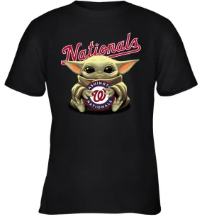 Baby Yoda Hugs Loves The Washington Nationals Baseball Youth T-Shirt