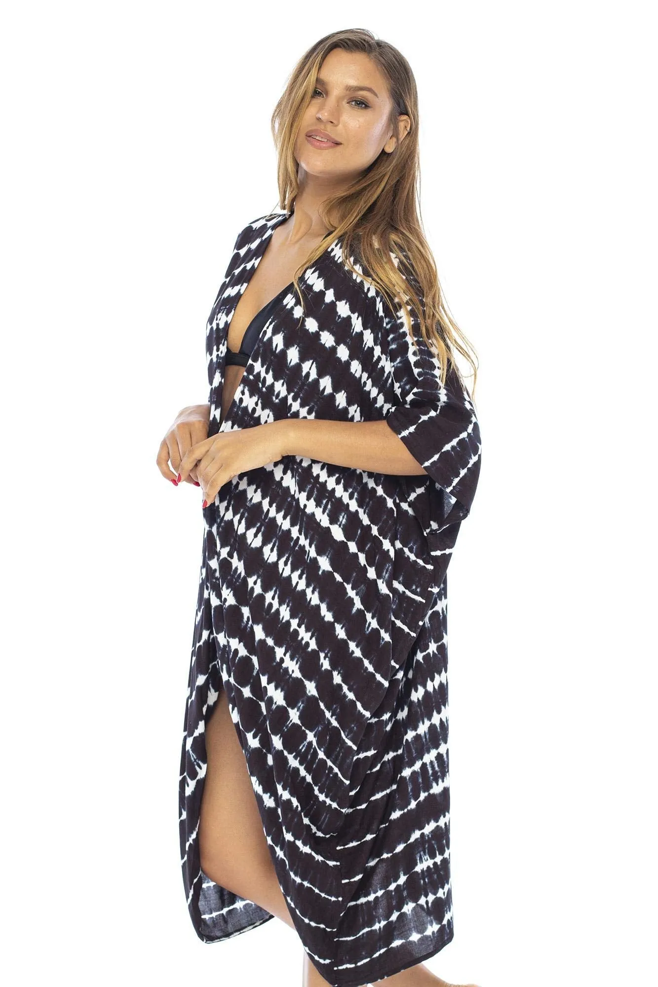 Back From Bali Womens Tie Dye Beach Kimono Cardigan Bathing Suit Swimsuit Cover Up Open Front Duster Boho Loose Top Rayon