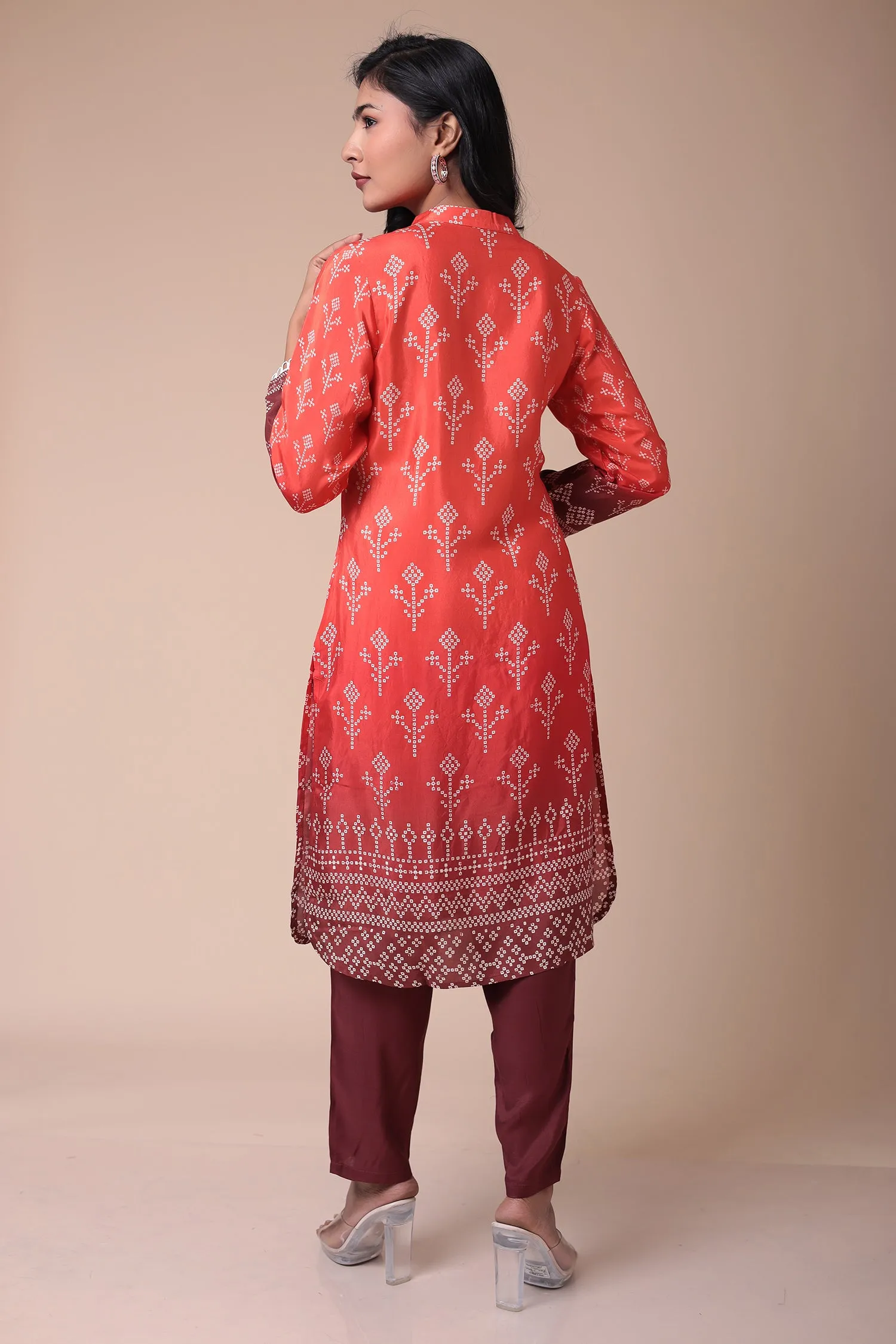 Bandhej Silk Blend Kurta Set with Embroidered work