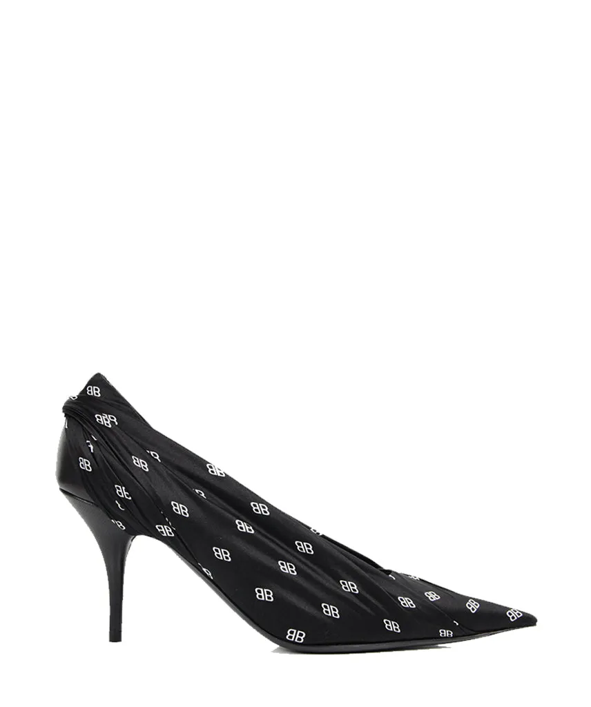 BB Logo Drape Satin Pump, Black/White