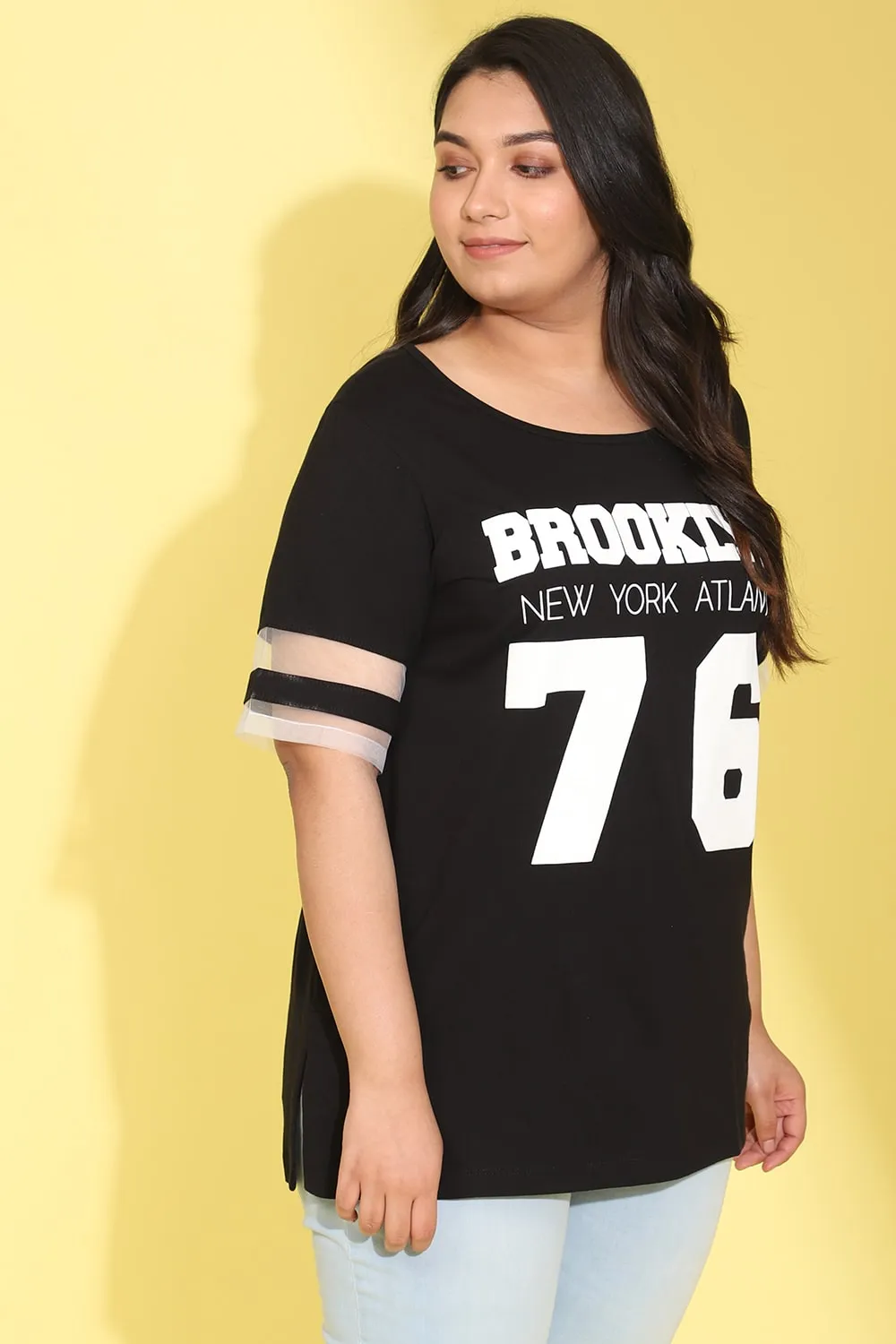 Black Brooklyn Net Panel Top