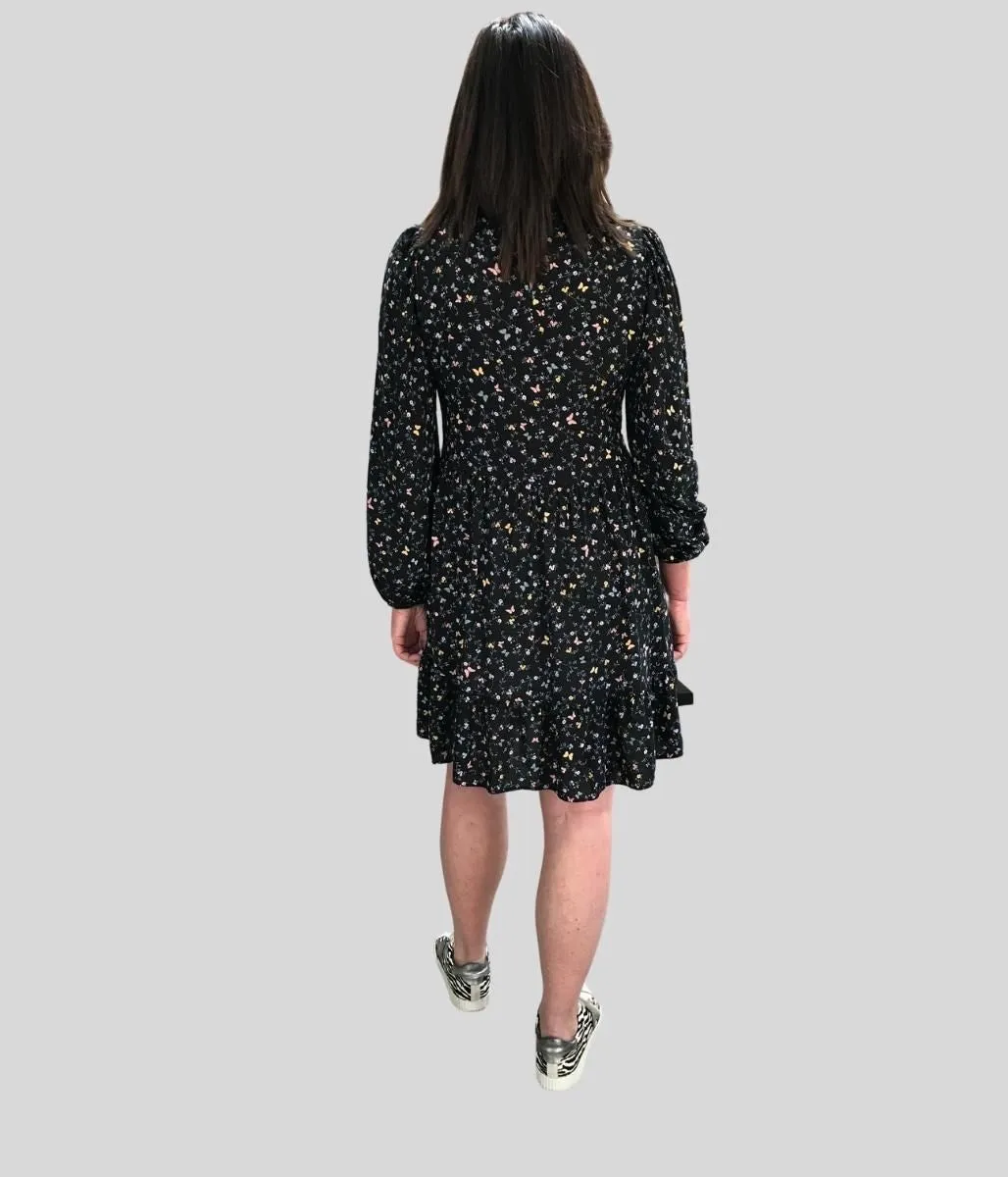 Black Butterfly Print Dress