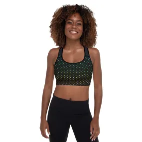 Black Dots Sports Bra, Rainbow Dots Rainbow Women's Padded Gym Bra-Made in USA/EU