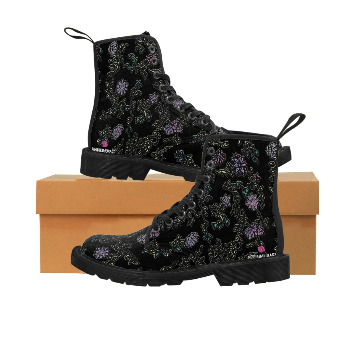 Black Floral Print Women's Boots, Purple Floral Women's Boots, Best Winter Boots For Women (US Size 6.5-11)