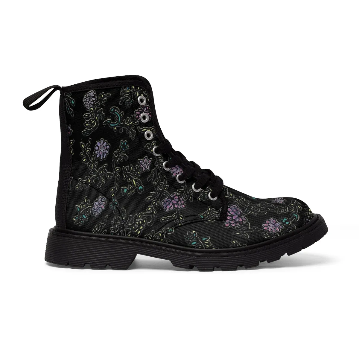 Black Floral Print Women's Boots, Purple Floral Women's Boots, Best Winter Boots For Women (US Size 6.5-11)