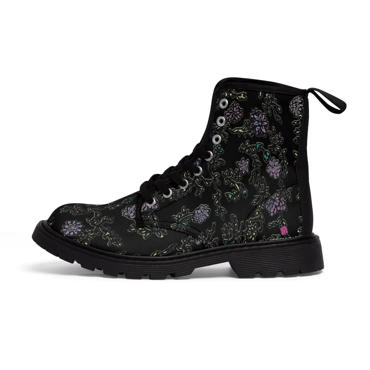 Black Floral Print Women's Boots, Purple Floral Women's Boots, Best Winter Boots For Women (US Size 6.5-11)