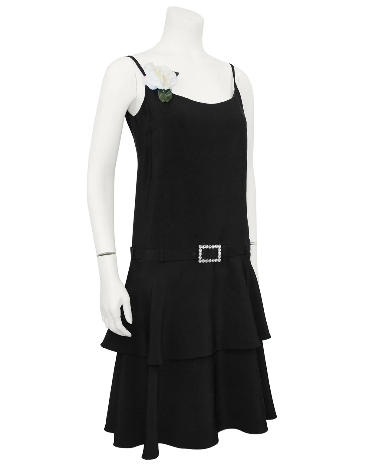 Black Silk & Rhinestone Drop Waist Dress