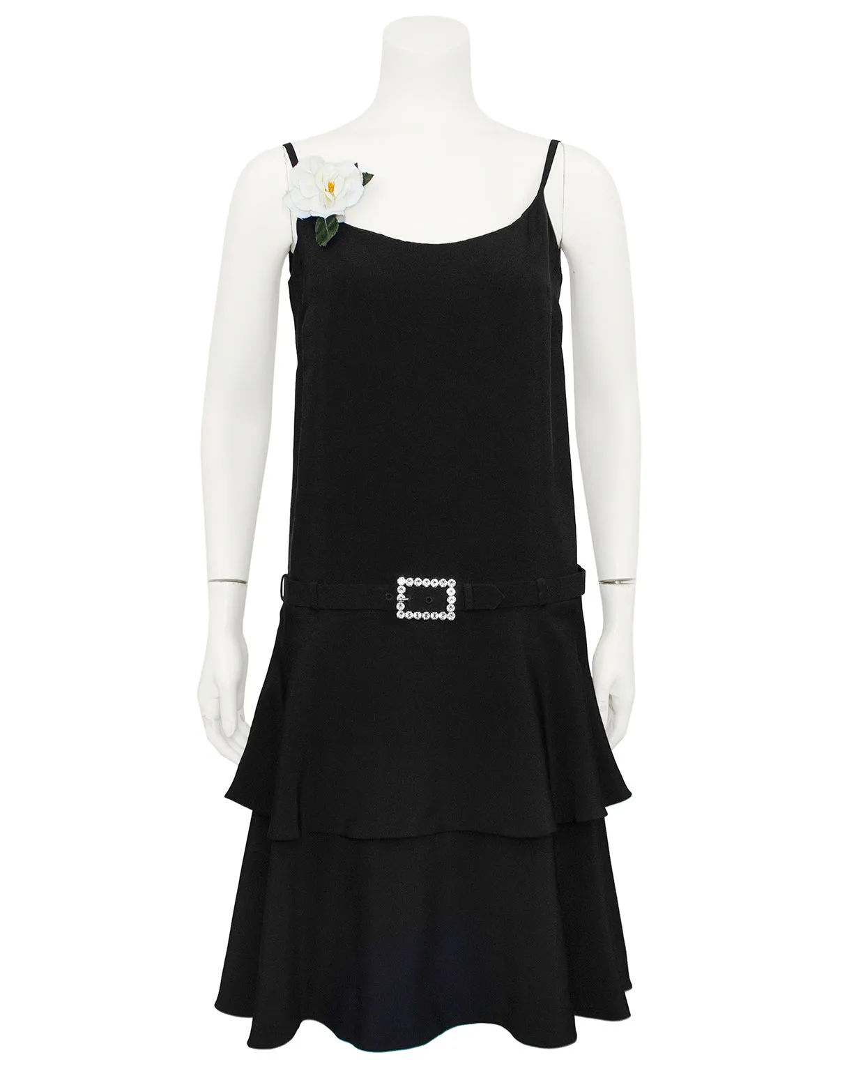 Black Silk & Rhinestone Drop Waist Dress