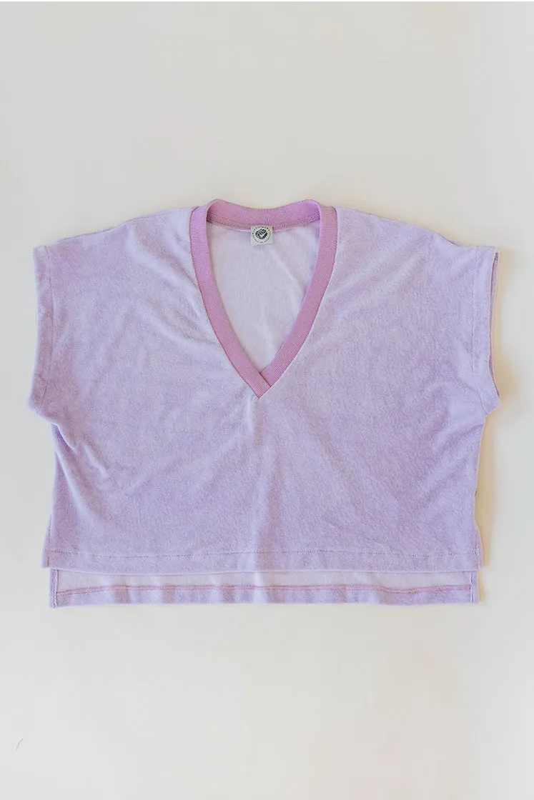 Boxy V-Neck Tee - Lavender Terrycloth