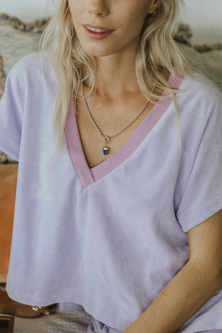 Boxy V-Neck Tee - Lavender Terrycloth