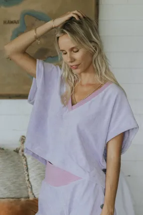 Boxy V-Neck Tee - Lavender Terrycloth