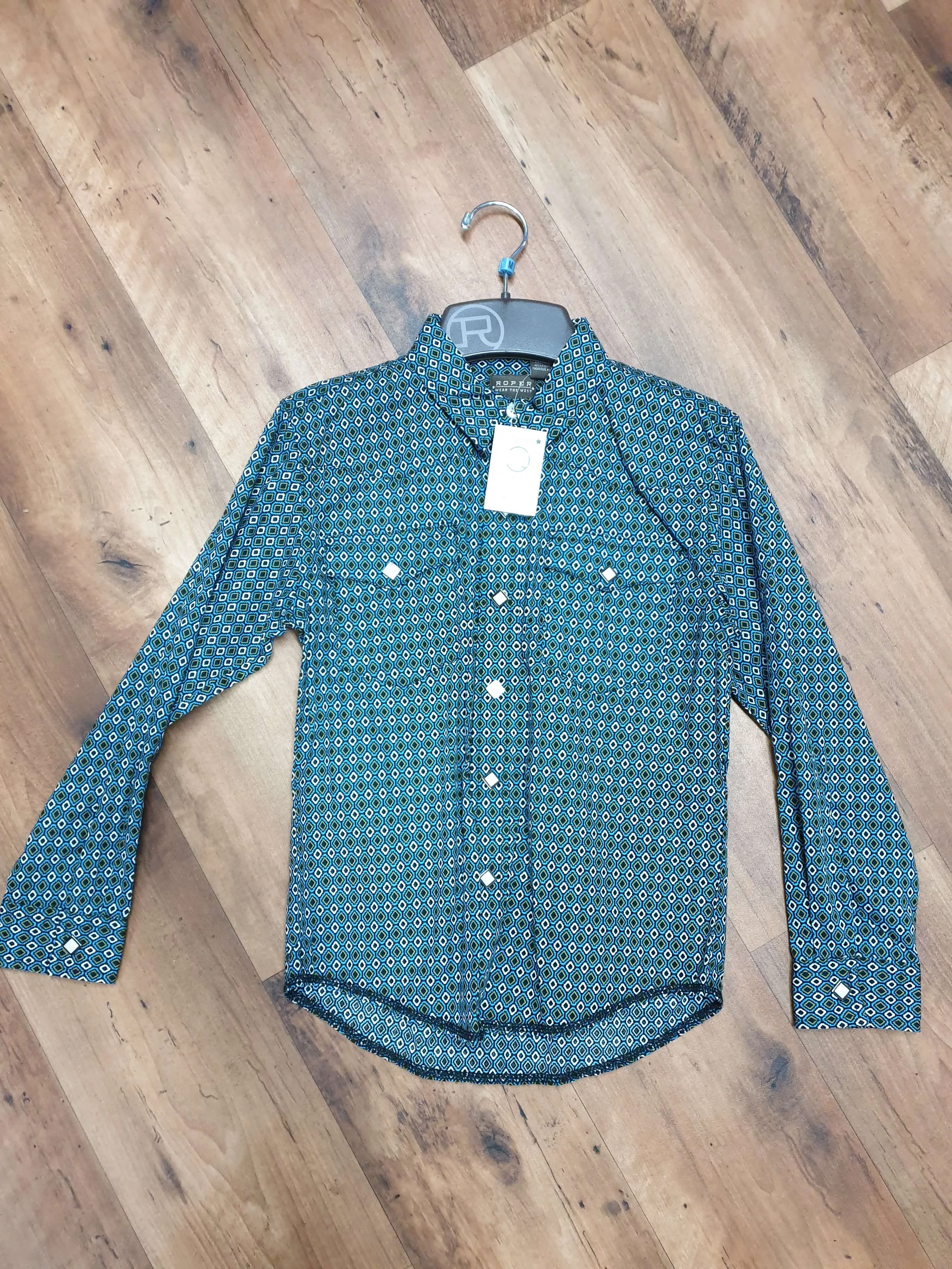 Boy's Roper West Made Green L/S Shirt