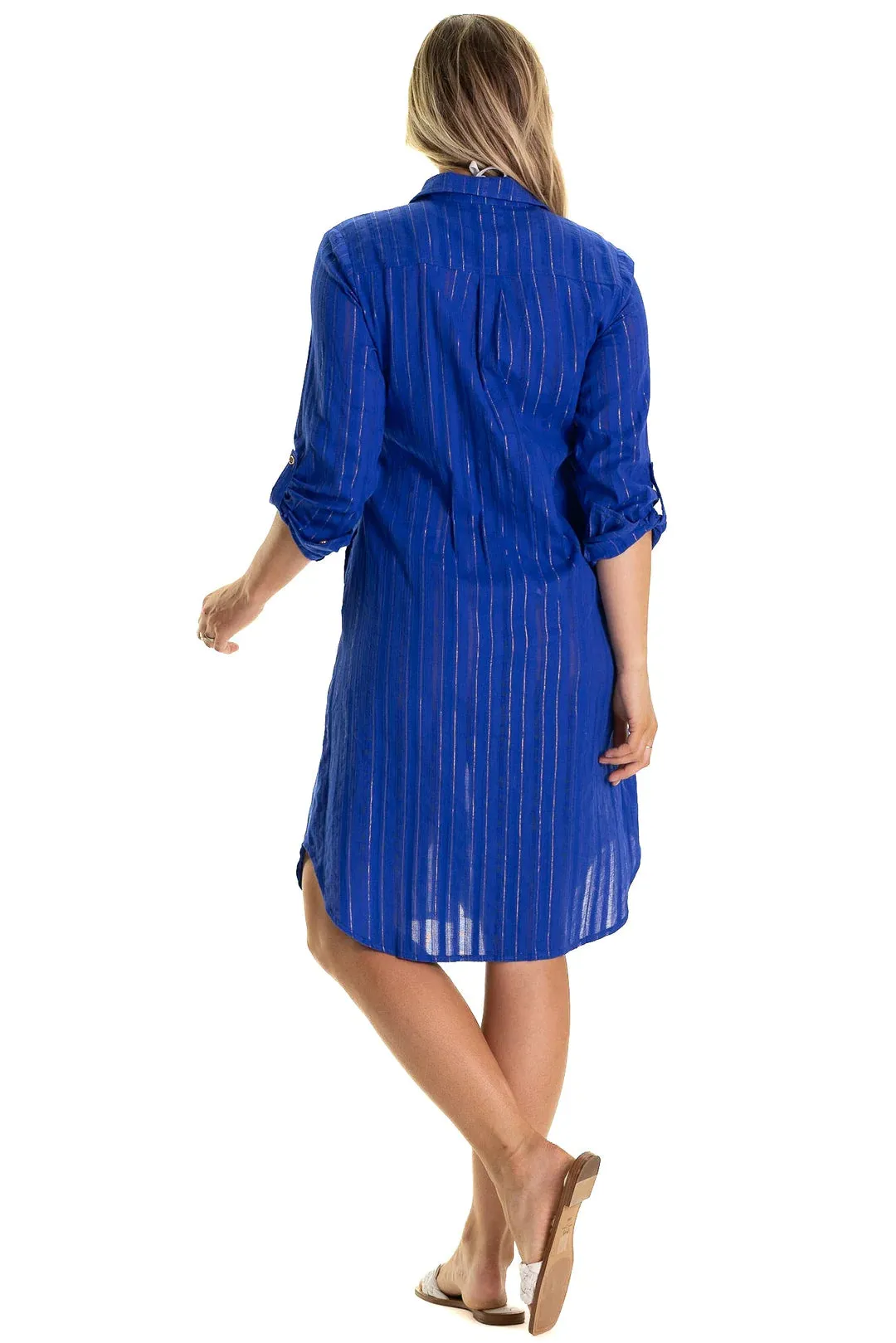 Bright Blue with Metallic Striped Midi Coverup