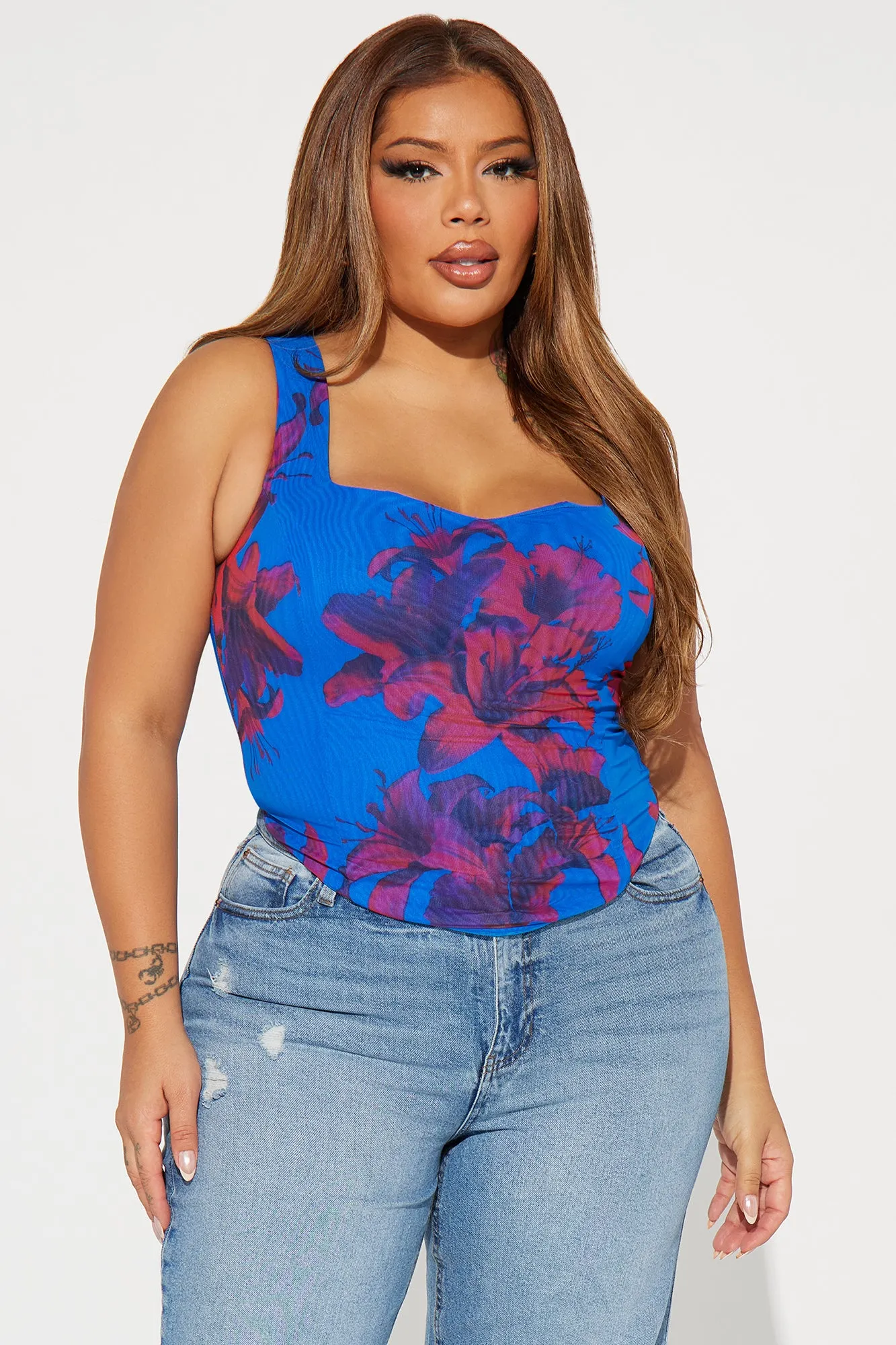 Capri Mesh Corset Top - Blue/combo