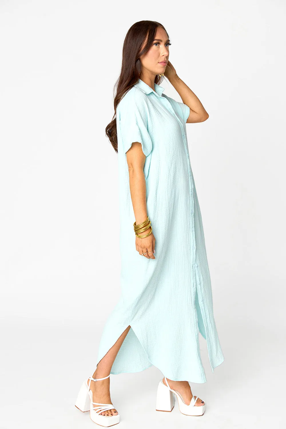 Carmen Cover Up Maxi Dress - Aqua