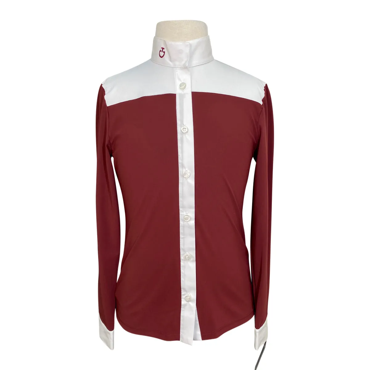 Cavalleria Toscana Long Sleeve Show Shirt in Burgundy/White - Children's Medium