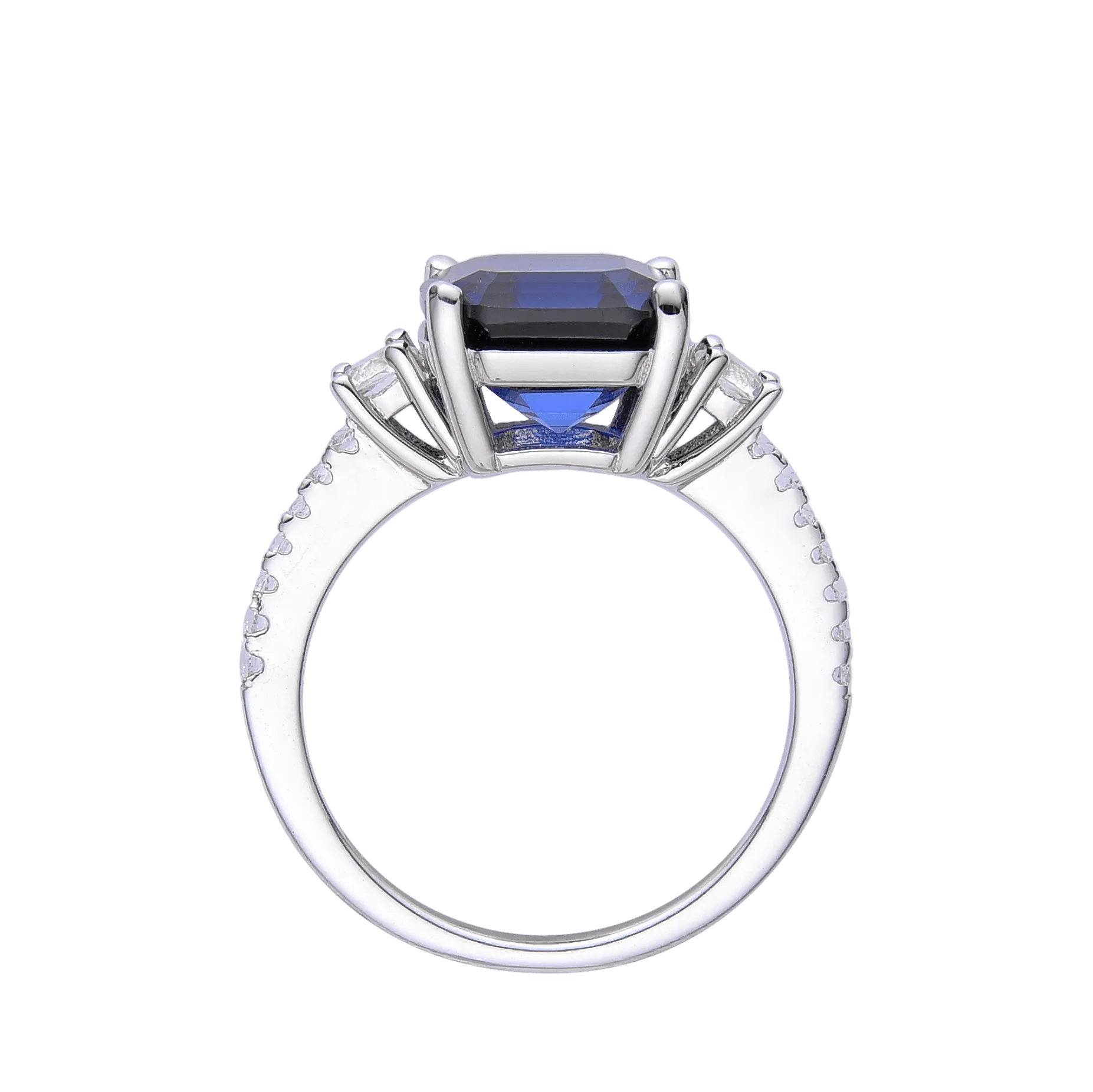 Ceylon Sapphire Asscher Cut Three Stone Ring