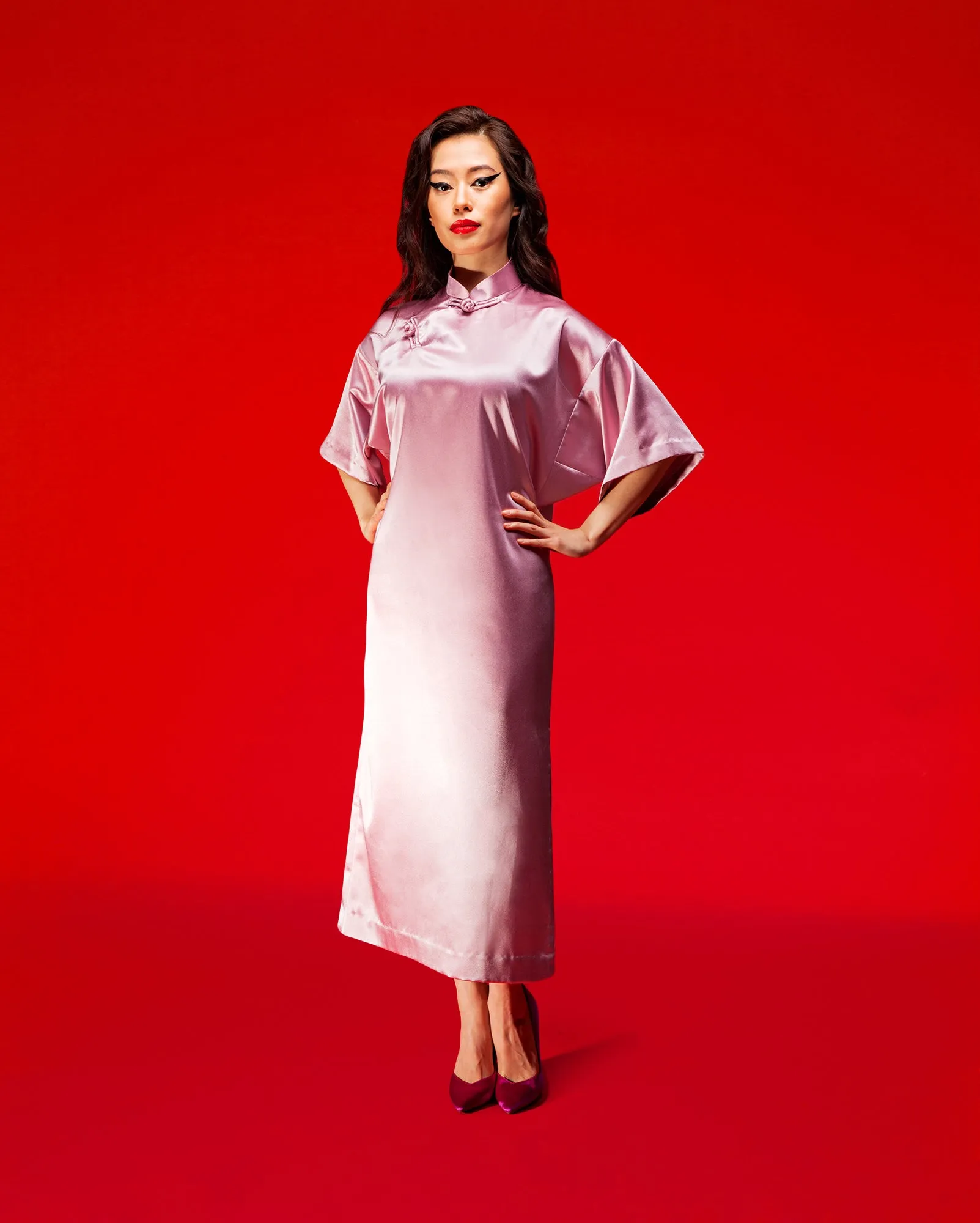 Cheongsam Oversaiz (Blush Satin)